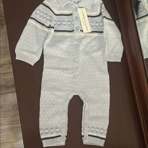 Janie and Jack Gray and White Fair Isle Footies